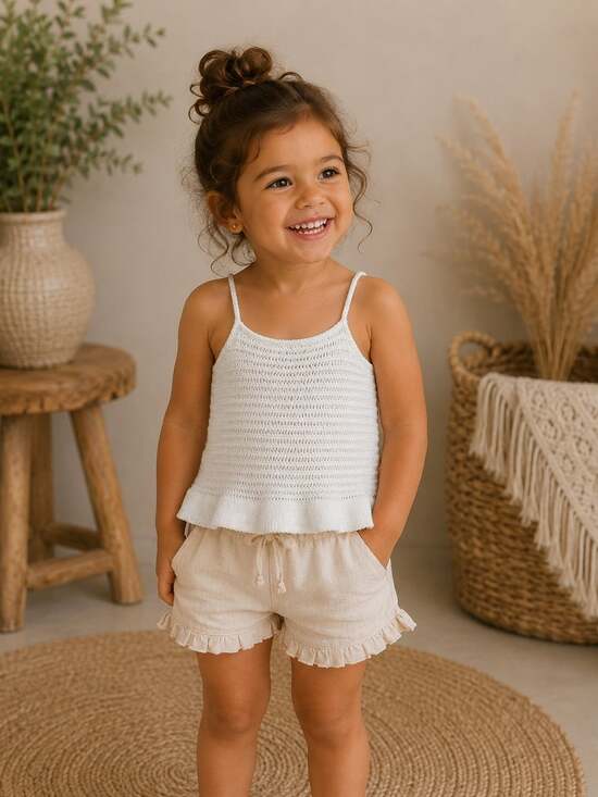 Zara Other - Zara Girls White Knit Peplum Cami Top Size 2-3 Years Boho Summer Cotton Blend